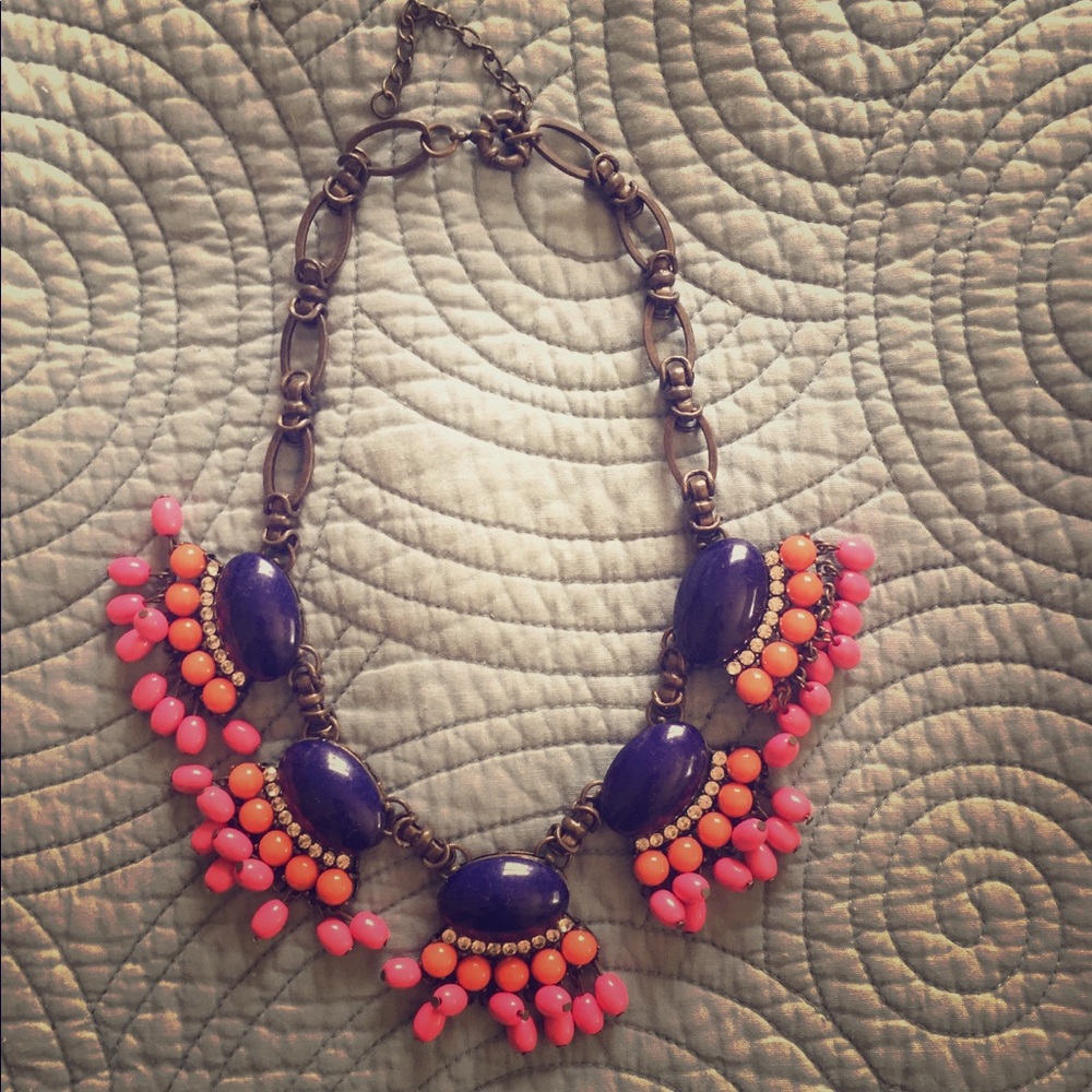 Statement necklace with blue, pink and orange!